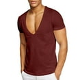 thumbnail image 4 of Wancir Mens Deep V Neck T Shirt Stretch Muscle Gym Workout Tee Shirt Short Sleeve Slim Fit Low Cut Tank Tops, 4 of 8