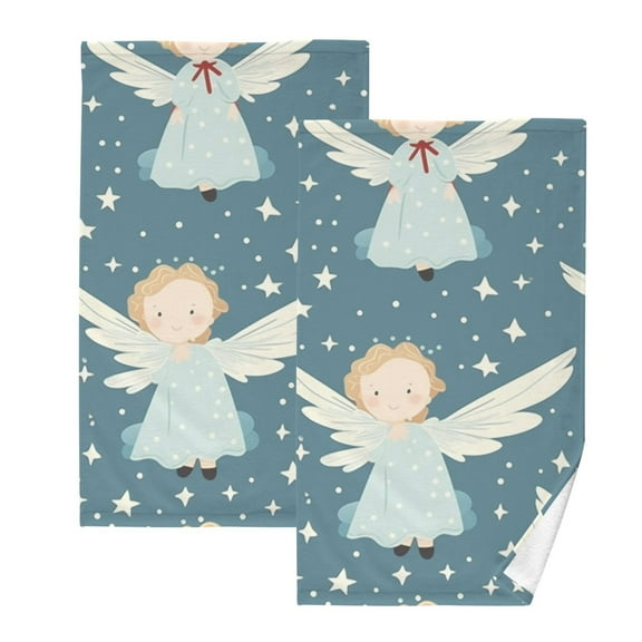 2 Pcs Hand Towel Set Angels and Star Cotton Absorbent Soft Face Towels Bath Towels for Bathroom Kitchen Shower Hotel Decor 16"x28"