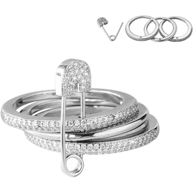 xianyou-Safety Pin Silver& Gold Stackable Rings for Women Non Tarnish 14k Gold Plated Statement Ring Set Cubic Zirconia Wedding Rings Thumb Ring Stack Pack Unique Jewelry Gift Women
