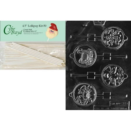 12 Days Christmas Springerle Molds Cybrtrayd 00045St50-C139 12 Days of X-Mas Pop 1-4 Christmas Chocolate/Candy Mold with 50 4.5-Inch Lollipop Sticks ()
