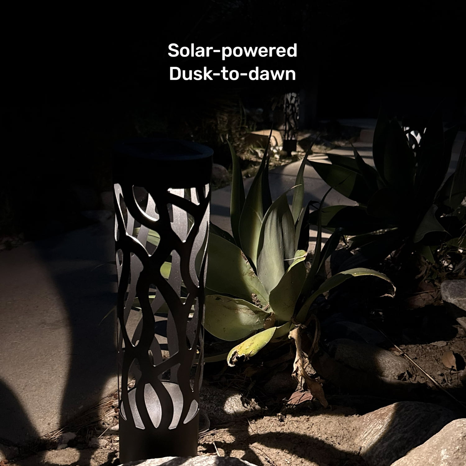 Home Zone Security Hollow-Metal Bollard Solar Outdoor Light for Pathways, 50 Lumens, Ground Stake, 2 Light Modes, Dusk to Dawn, 4 Pack