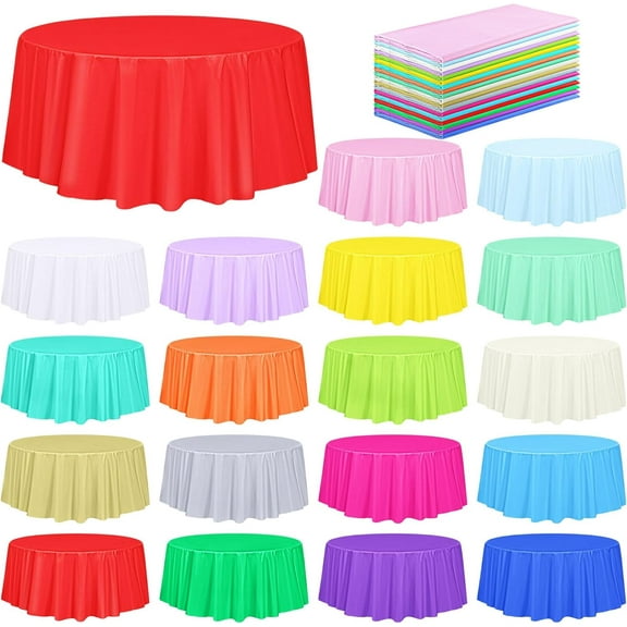 15 Pieces Assorted Color Plastic Tablecloth Disposable Rainbow Tablecloth Colorful Round Table Cover 84 Inch Multicolored Cloth Table Cover for Birthday Wedding Picnic Parties Decoration