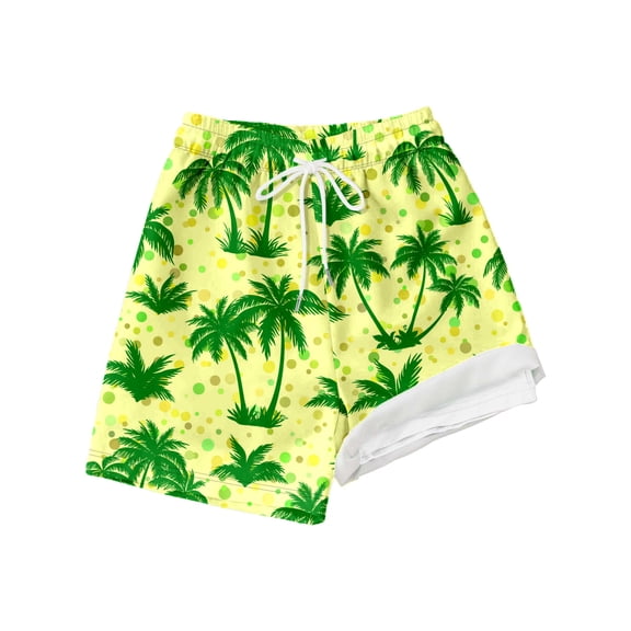 Sjldqy Boys Shorts Tropical Print Swim Trunks Board Shorts With Liner Drawstring Elastic Waist Stretch Lightweight Swimwear Summer Shorts For Boys Size 10-12 Years Yellow
