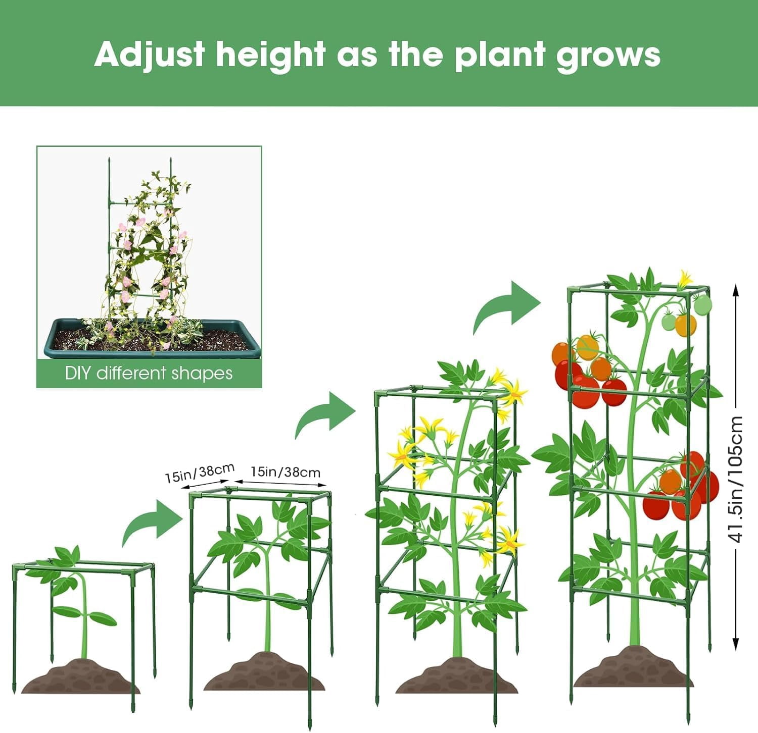 Tomato Cages,3 Packs Square Tomato Cage for Garden Plant Support,41 * 15 * 15in Heavy Duty Steel Plant Tower Stakes Trellis for Climbing Vegetables Flowers Fruits
