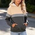 thumbnail image 2 of Girls Color Block Hooded Sweatshirt, Long Sleeve Pullover Hoodie with Front Kangaroo Pocket, Kids Loose Casual Striped Patchwork Tops for Spring Fall Khaki 11-12 Years, 2 of 6