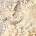 thumbnail image 4 of shoper Bodysuits Girl Crew Neck Floral Decoration Flutter Sleeve Wtih Hairband Comfortable Crawling Dress Jumpsuits for Baby Girls Beige 3M, 4 of 6