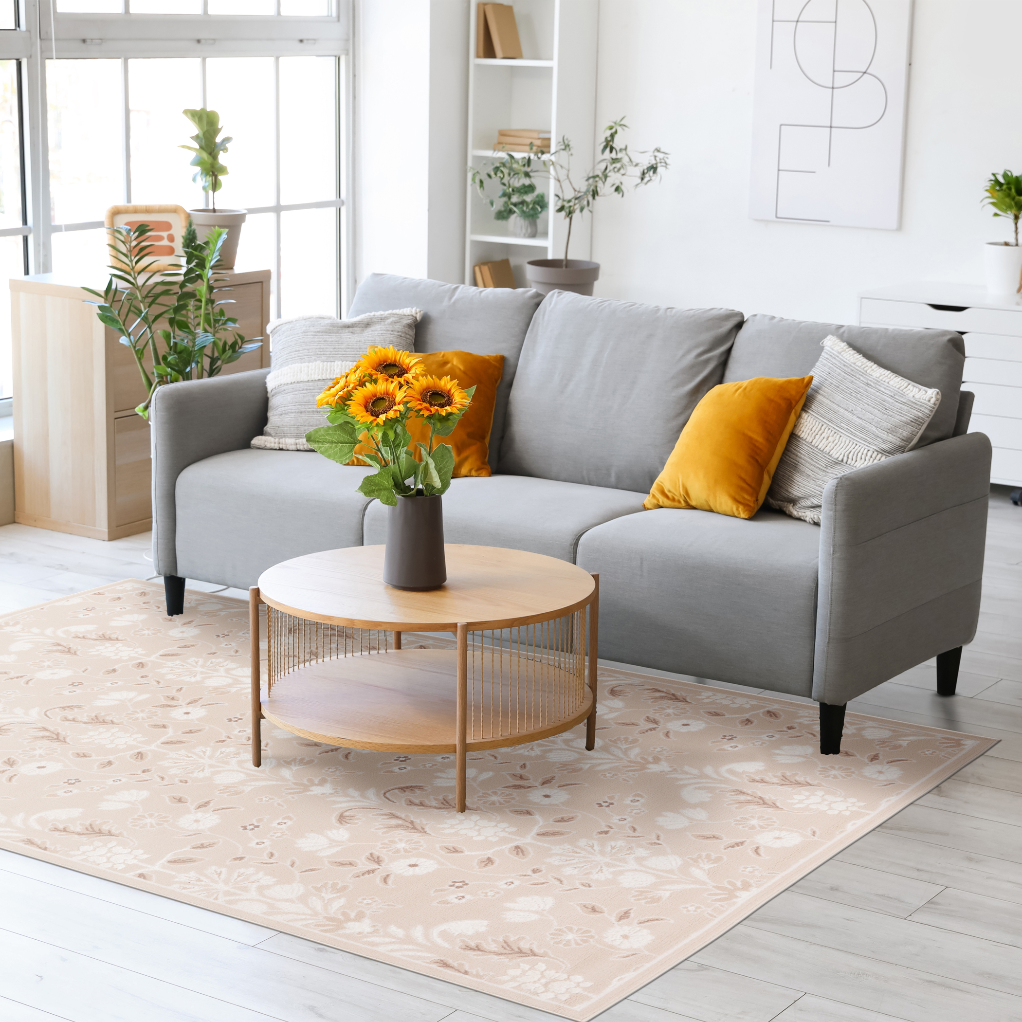 Mainstays Neutral Sculpted Floral Indoor Area Rug, 5'x7'