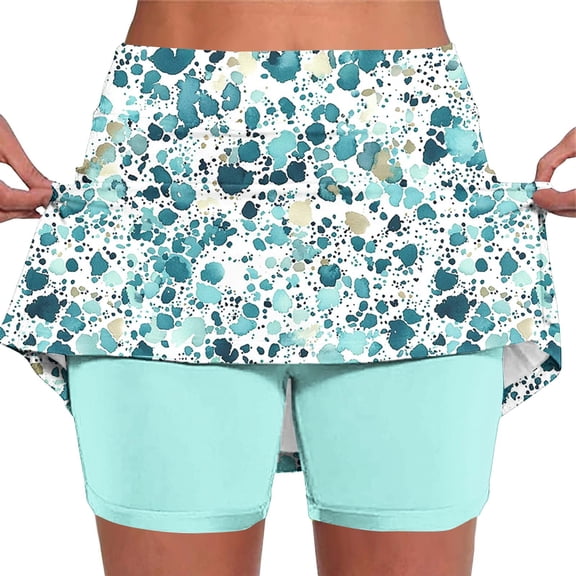 Feancey Womens Plus Size Skorts Dressy Casual High Waisted Tennis Mini Skirts with Shorts Fashion Tie Dye Print Casual Athletic Skort Mint Green L