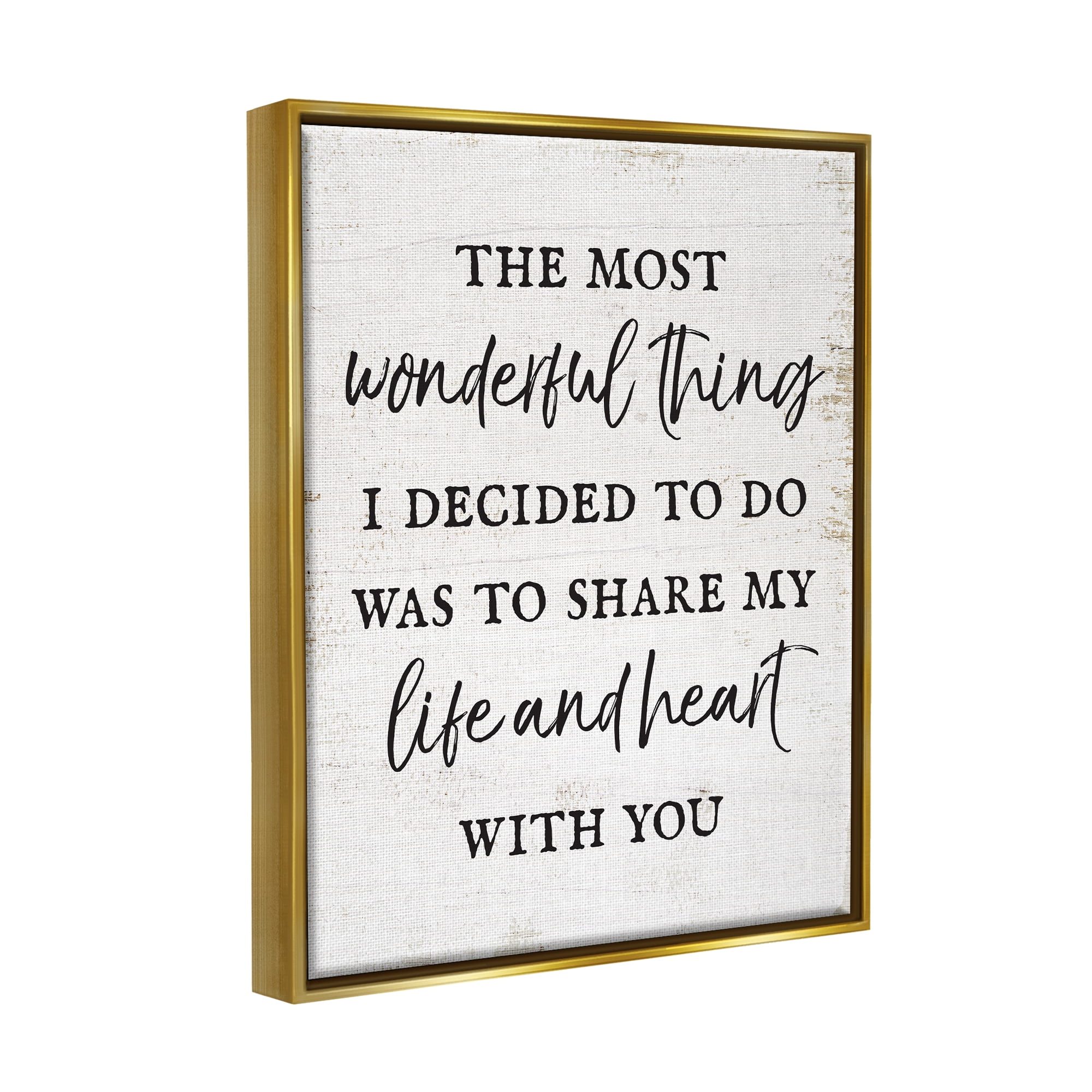 Stupell Industries Life & Heart With You Romance Inspirational Painting Gold Floater Framed Art Print Wall Art