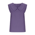 thumbnail image 5 of Staron Women Casual Tops Short Sleeve Button Down Tunic Blouse Solid Color Round Neck Loose Comfy Vacation Travel Party Shirt, Purple XL, 5 of 7