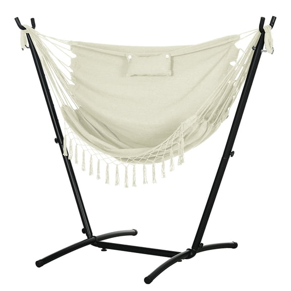 U Shape Stand Hammock Chair, Headrest Include Hammock Swing, Cream White