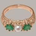 thumbnail image 4 of LBG British Made 14k Rose Gold Ring with Cultured Pearl & Emerald Womens Engagement Ring - 33 size options - Size 7.25, 4 of 7