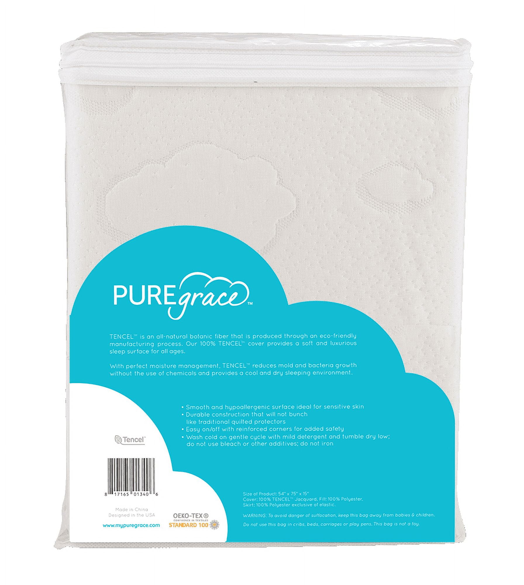 PUREgrace Eucalyptus Full Mattress Protector - Natural Luxurious Tencel - Waterproof - Breathable Quiet Hypoallergenic pad (54" x 75")