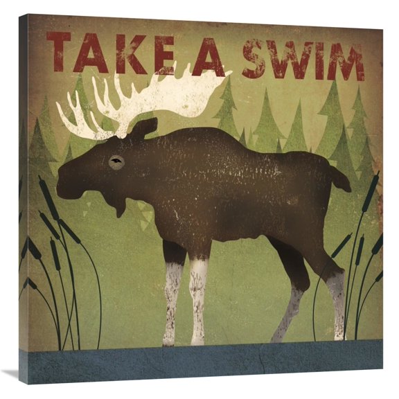 Global Gallery's 'Take a Swim Moose' By Ryan Fowler Stretched Canvas Wall Art