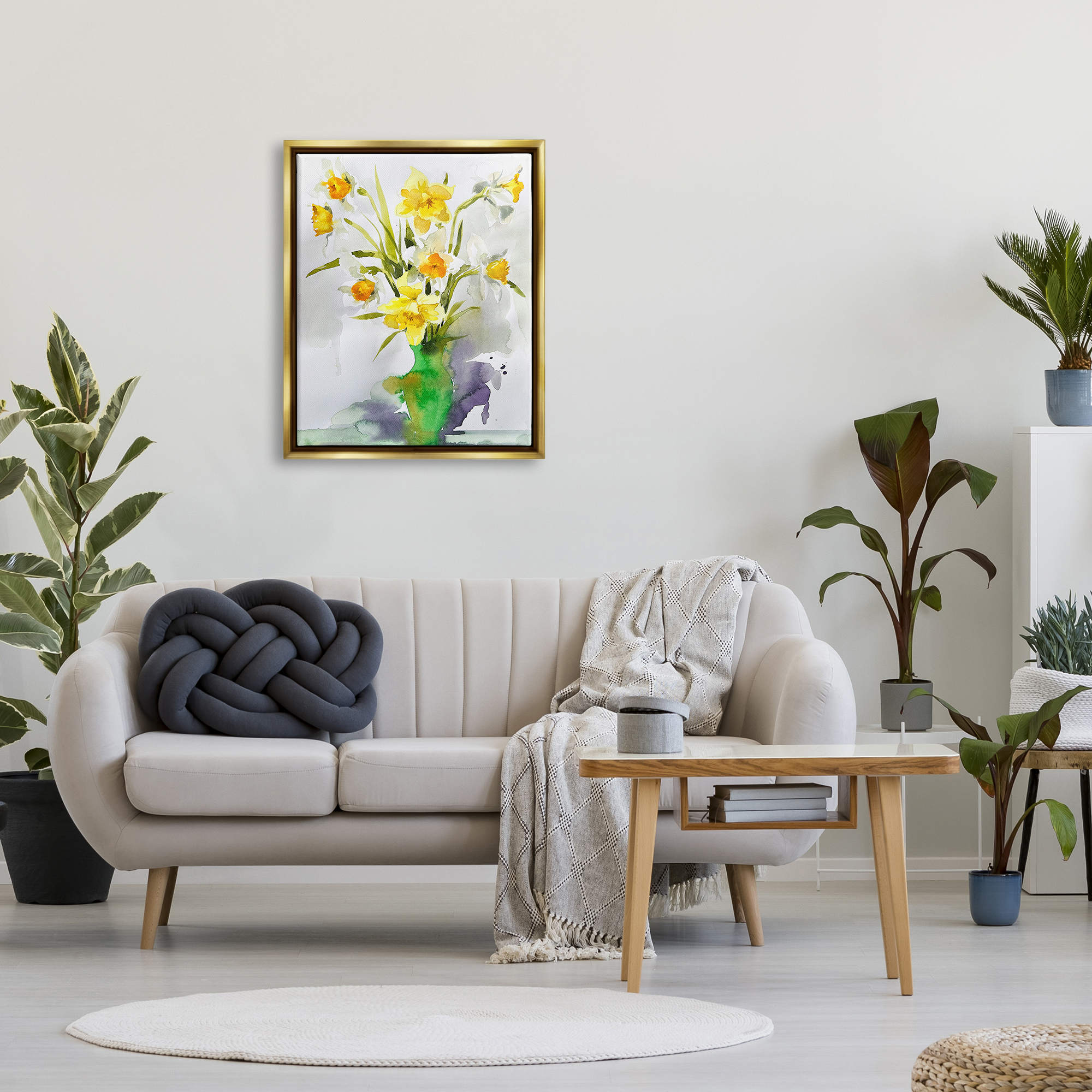 Stupell Industries Modern Daffodils Vase Botanical & Floral Painting Gold Floater Framed Art Print Wall Art, 25 x 31