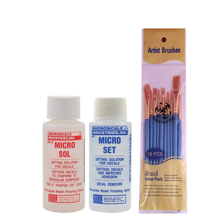 Microscale Micro Sol and Micro Set, 1 Ounce Bottles (Pack of 2) - with Make  Your Day Paint Brushes