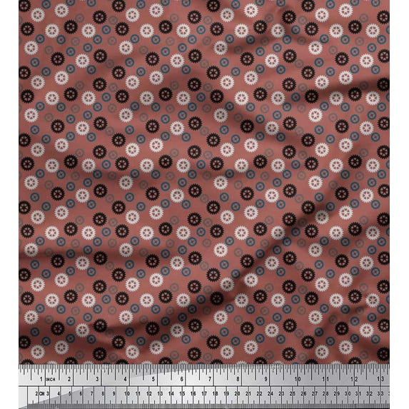 Soimoi Japan Crepe Satin Fabric Gear Parts Shirting Decor Fabric Printed Yard 42 Inch Wide