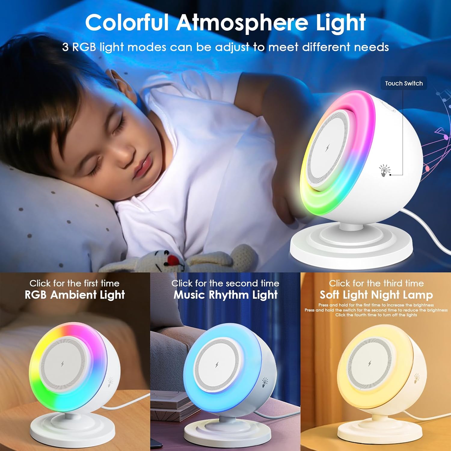 Magnetic Wireless Charger with Bluetooth Speaker and Night Lights, 4 in 1 Charger Stand for iPhone 12-16 Series,Charge While Listening to Music with RGB Lights for Home Decor, Bedroom, Office Charger