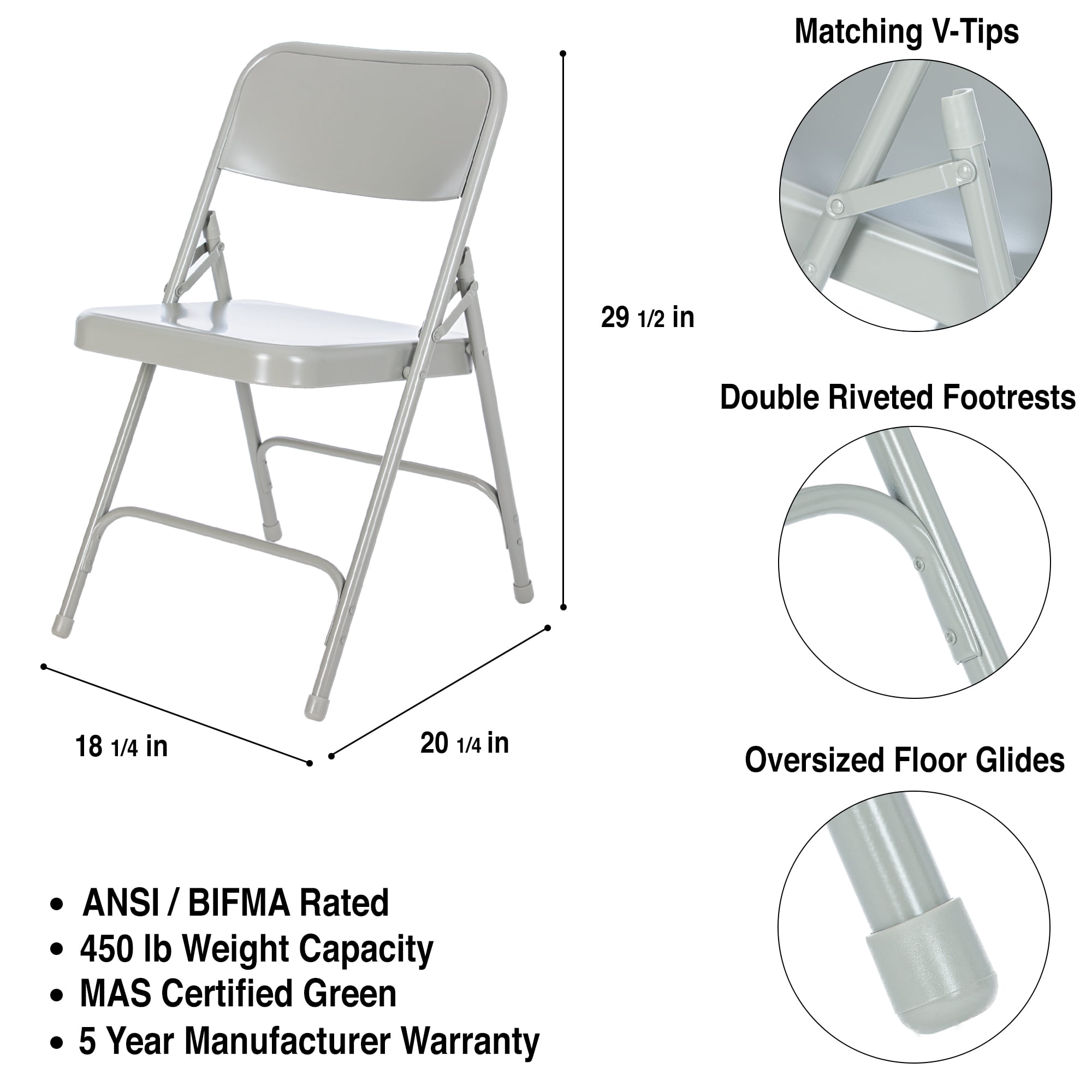Hampden Furnishings Bernadine Collection All Steel Double Hinge Folding Chair, Grey (Pack of 4)
