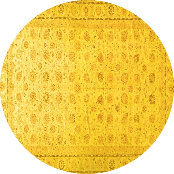 Ahgly Company Indoor Round Oriental Yellow Traditional Area Rugs, 6' Round