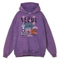 thumbnail image 3 of Sudadera con capucha holgada con diseño de ciudad de Seúl y paisaje hermoso, estilo retro desgastado, para hombre, moda urbana, 100 % algodón, informal, con capucha, 3 of 4
