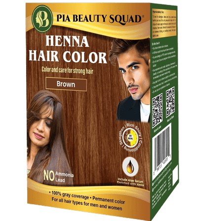 PIA Beauty Herbal Henna Hair Color Kit – Brown – 30 Min Ayurvedic Hair Dye with Serum