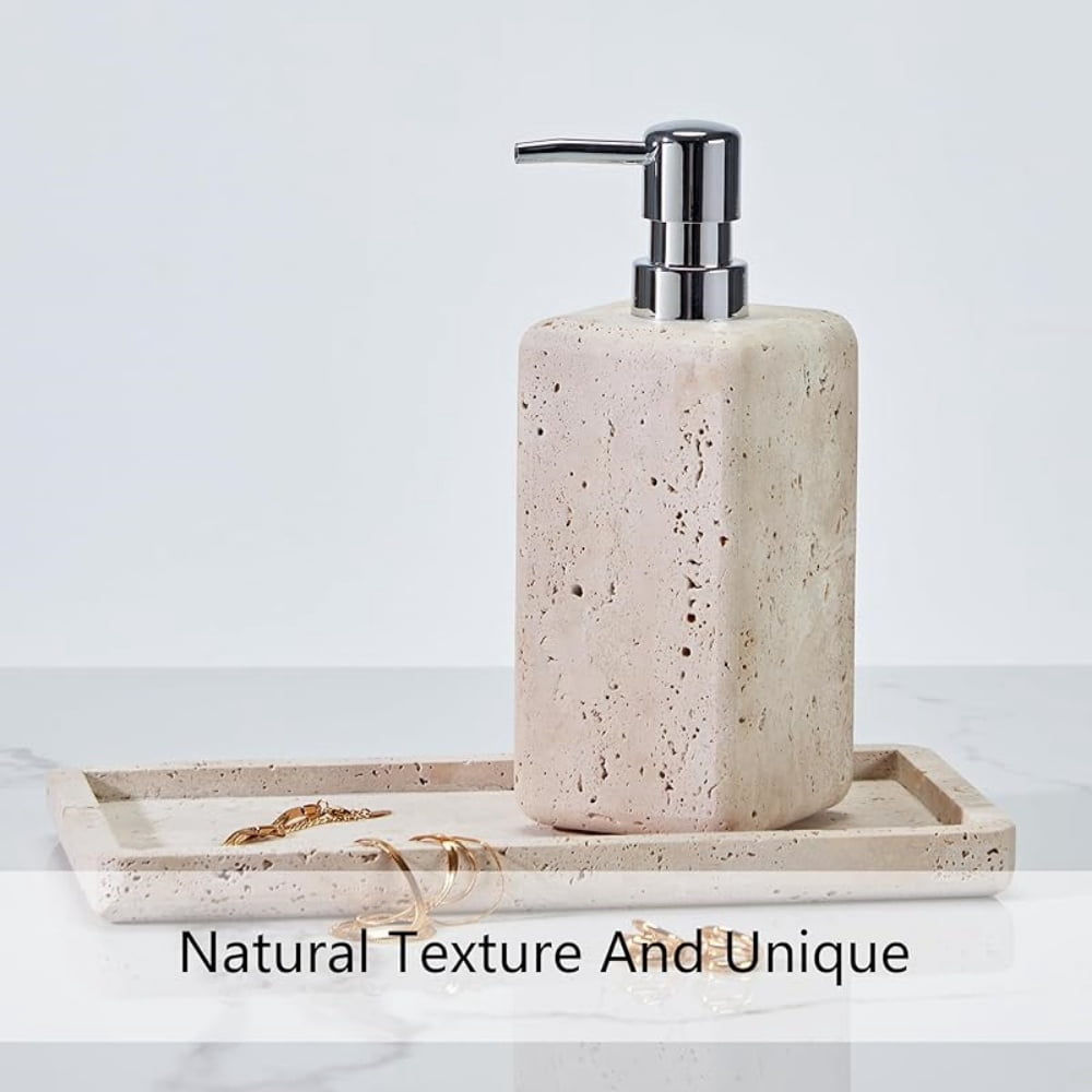 VioraX Indoor Travertine Solid Soap Pump Apricot Bottle 5.29 Oz Free Standing Residential Soap & Lotion Dispensers