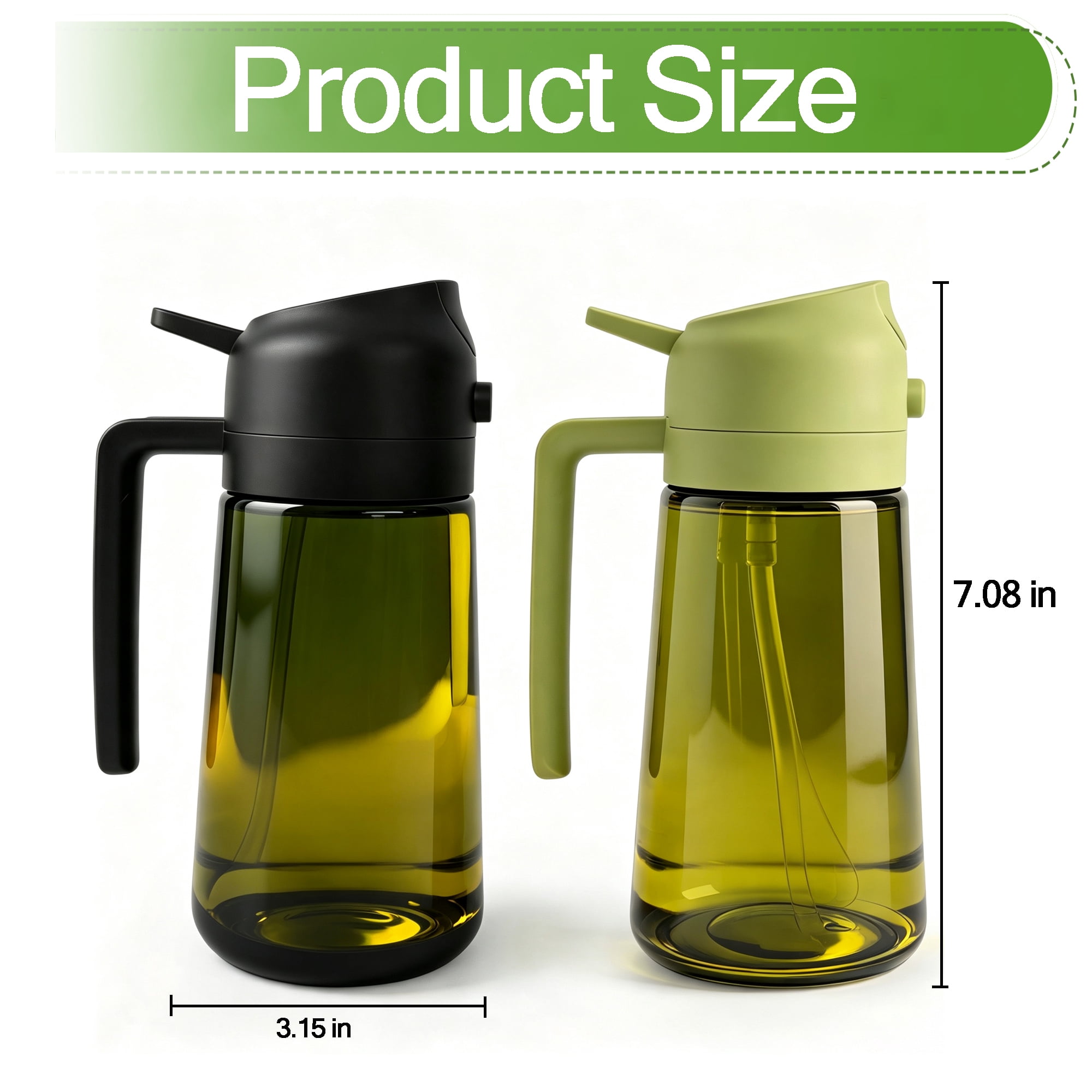 2 in 1 Oil Dispenser and Oil Sprayer Bottle, 16OZ Dual Purpose Kitchen Oil Container, Olive Oil Sprayer Bottle for Cooking, Salad, Barbecue & Air Fryer(Black & Green)