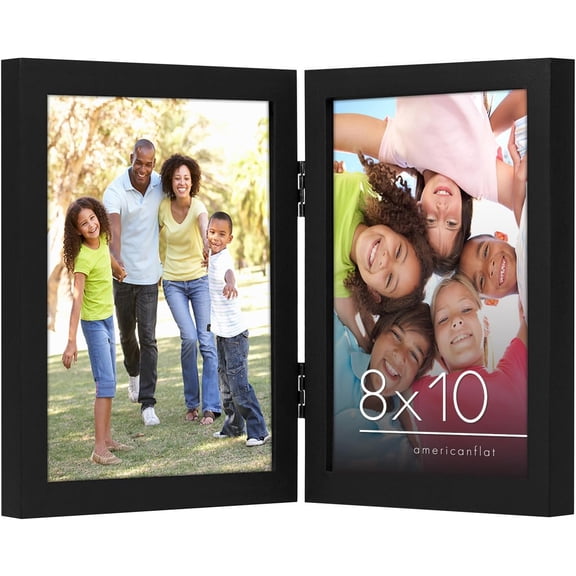 Hinged 8x10 Picture Frame with Shatter-Resistant Glass - Double Picture Frames with Engineered Wood - Signature Collection - Photo Frame for Tabletop Display - Black