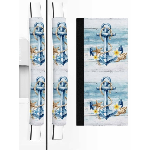 Refrigerator Door Handle Covers Set of 2 Starfish Floral Nautical Anchor Refrigerator Handle Covers Non Slip Kitchen Appliance Rustic Blue Wood Grain Handle Covers for Refrigerator and Oven