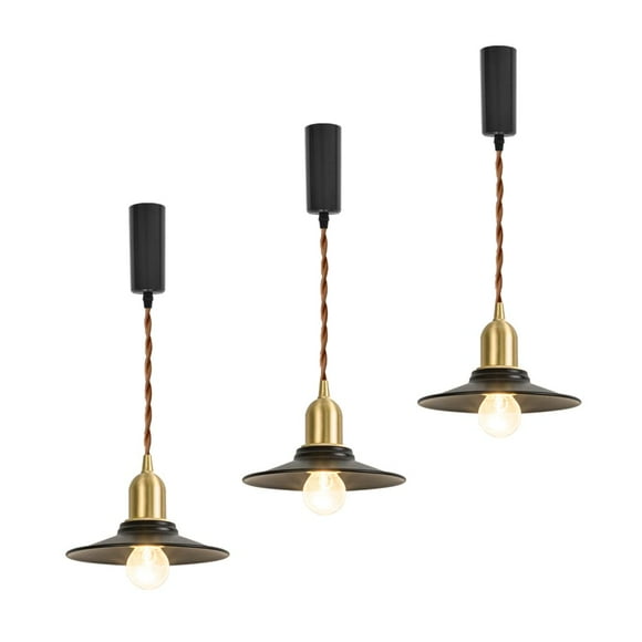 FSLiving Adjustable Height J Type Track Light with E26 Brass Base and Vintage Black Metal Shade,Decorate Lighting Fixtures for Farmhouse Kitchen Sink (Bulb & Ceiling Track Sold Separately) - 3 Lights