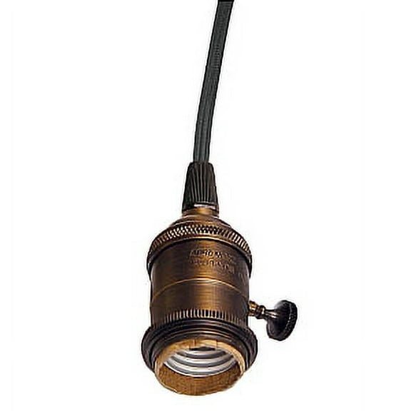 Satco Cast Brass Dark Antique On/Off Socket with Rayon Black Wire