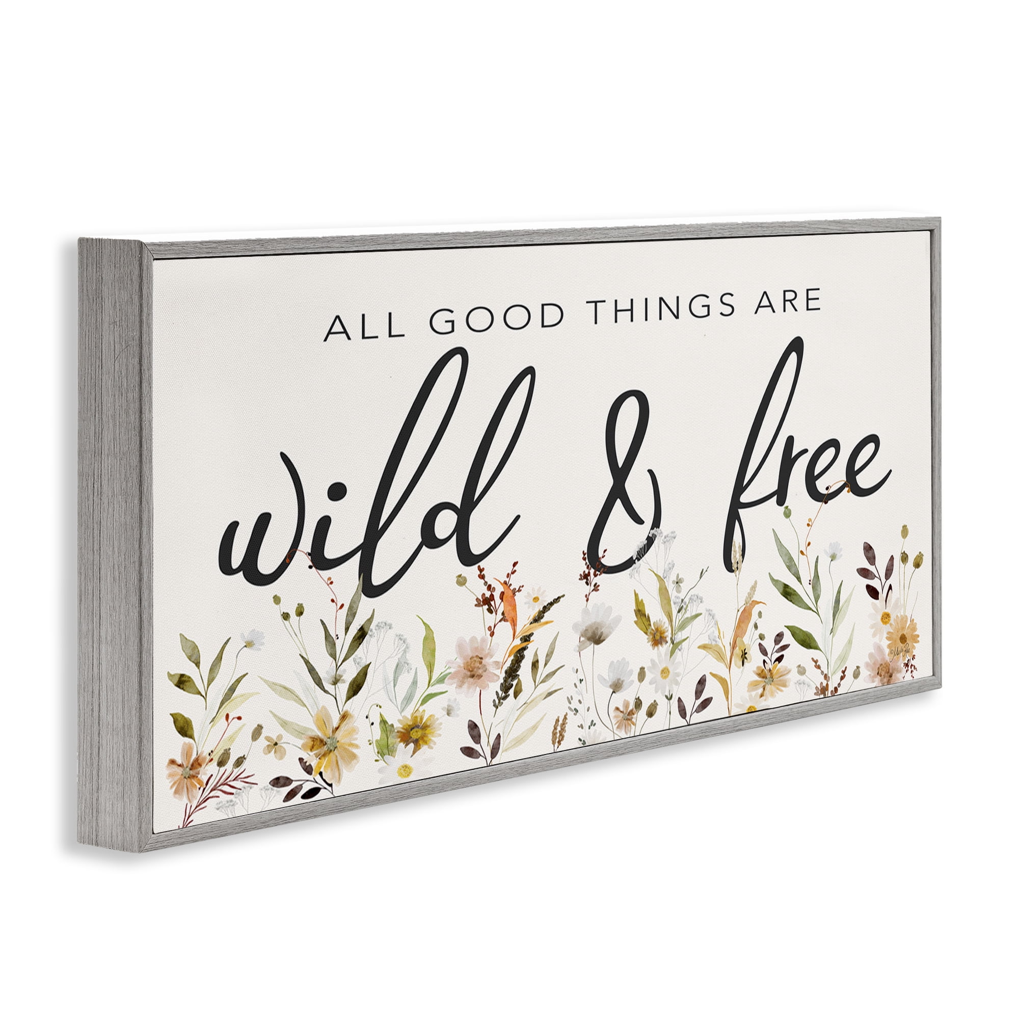 Stupell Industries Wild & Free Sentiment Botanical & Floral Painting Gray Framed Art Print Wall Art, 24 x 10