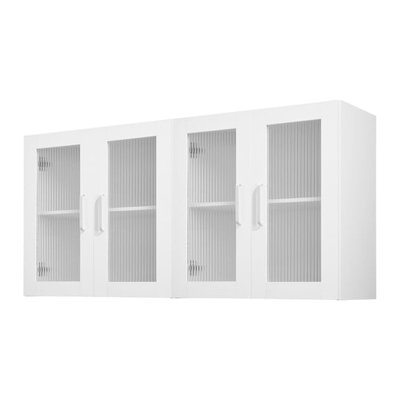 VEVOR Laundry Room Wall Cabinet, 2-Tier Wall Mounted Cabinet with Adjustable Shelf, Cupboard Storage with 4 Doors, for Kitchen, Bathroom, Laundry, Set of 2, Each 12 x 24 x 24 in (D x W x H), White