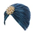 thumbnail image 5 of yuksok Indian Turban Hat for Women Alloy Brooch Female Headband Hair Scarf Head Wrap Blue, 5 of 9