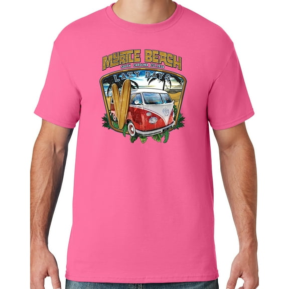 Mens LAZY DAYS MYRTLE BEACH South Carolina T-shirt, 3XL Neon Pink