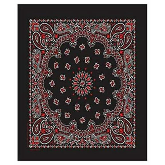 Hav-A-Hank Paisley Bandanna 22 X 22-Black Red White 100% Cotton USA Made