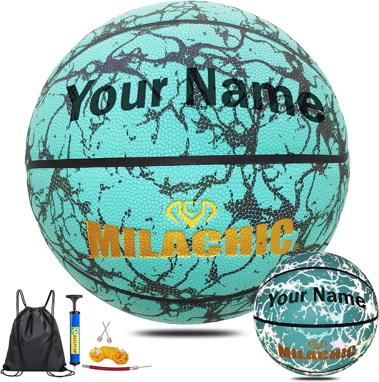 KPASON Customized Basketball, Custom Name or Photos on Basketball, Personalized Holographic Basketball Indoor Outdoor Official Size 7/29.5", Special Basketball Gifts for Boys, Girls, Men, Women