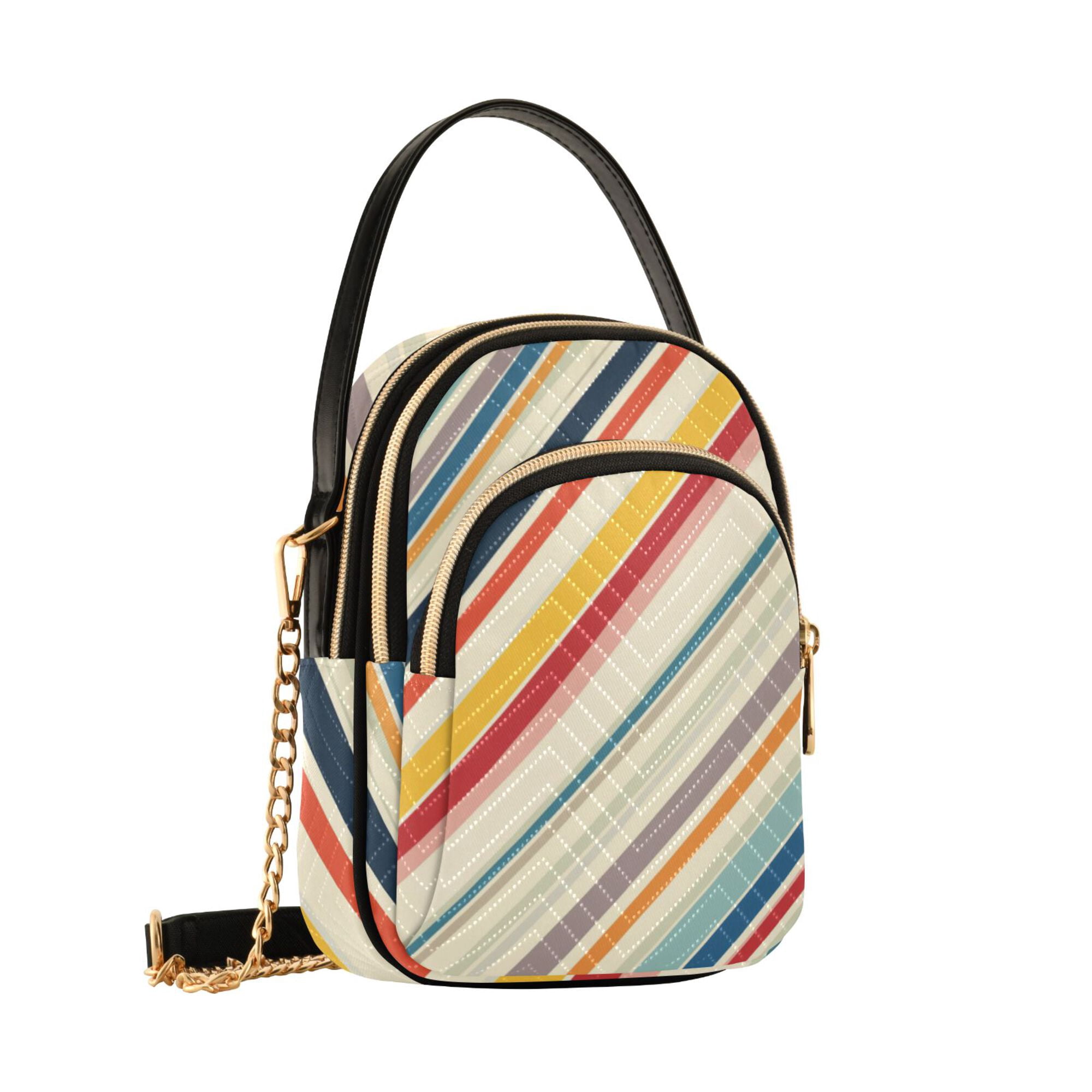 FORMRS Crossbody Bag for Women Quilted Travel Shoulder Cell Phone Purse with Chain Strap Handbag, Striped Pattern