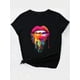 thumbnail image 2 of Camiseta Para Mujer De Verano Cuello RedondoColorful Lips Print T-Shirt, Crew Neck Short Sleeve T-Shirt, Casual Sport Tops, Women's ClothingFather's Day, Mother's Day, New Year, Spring Festival, Val, 2 of 8