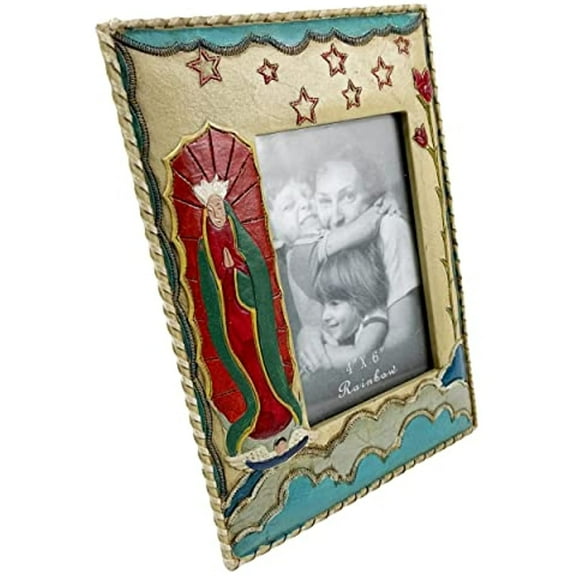 Urbalabs Western Religious Virgin Mary Farmhouse Christian Picture Photo Frame Country Decor Picture Frame 4" x 6" Rustic Gifts Farmhouse Picture Frames Standing 4x6 Elaborate Picture Frame