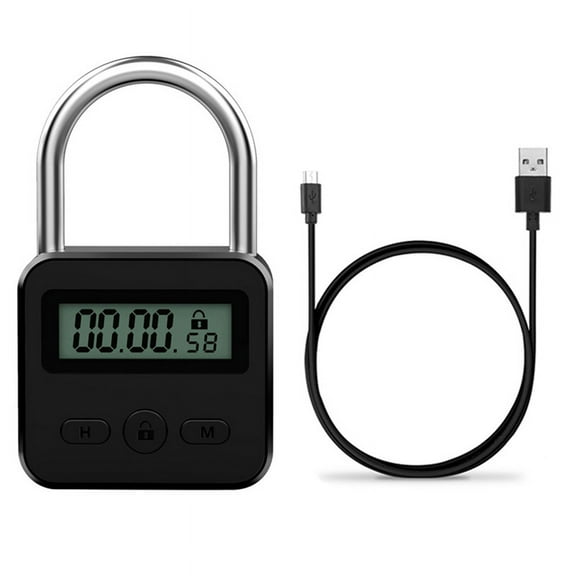 Smart Time Lock LCD Display Electronic Switch USB Rechargeable Padlock Travel Electronic -Black