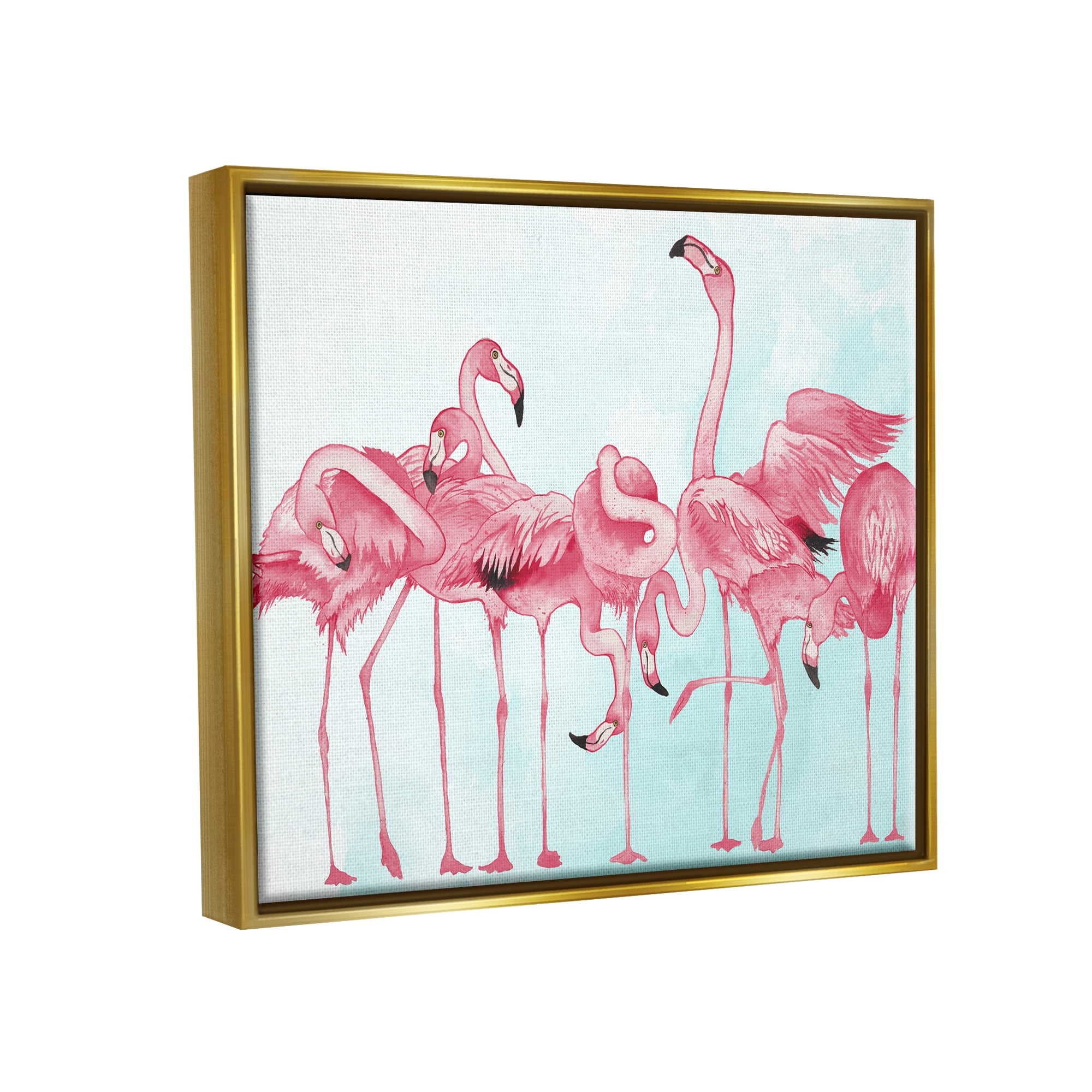 Stupell Bold Pink Flamingo Flock Animals & Insects Painting Gold Floater Framed Art Print Wall Art