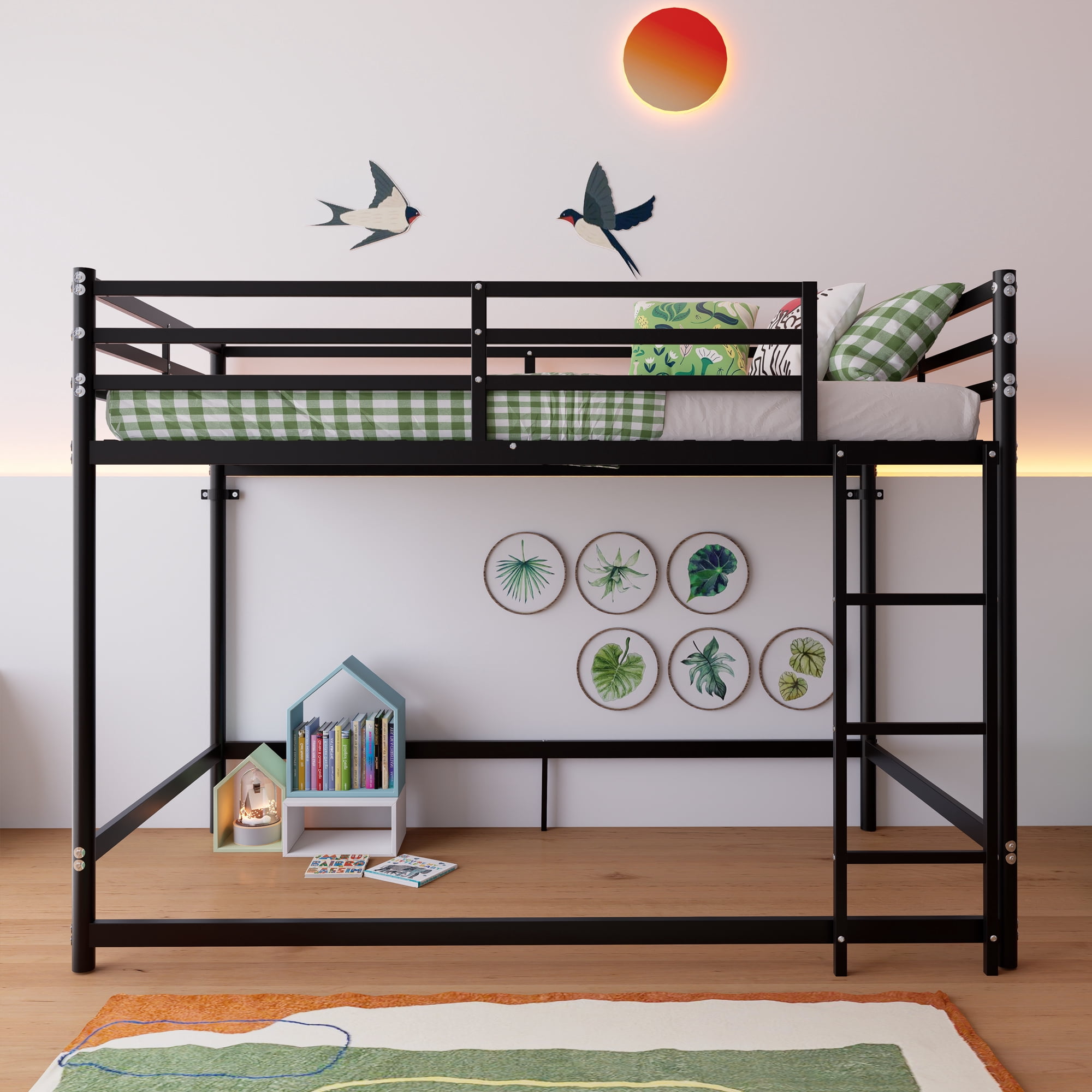 Mintazer Twin Over Twin Metal Bunk Bed with Ladder and Guardrails for Bedroom, Black
