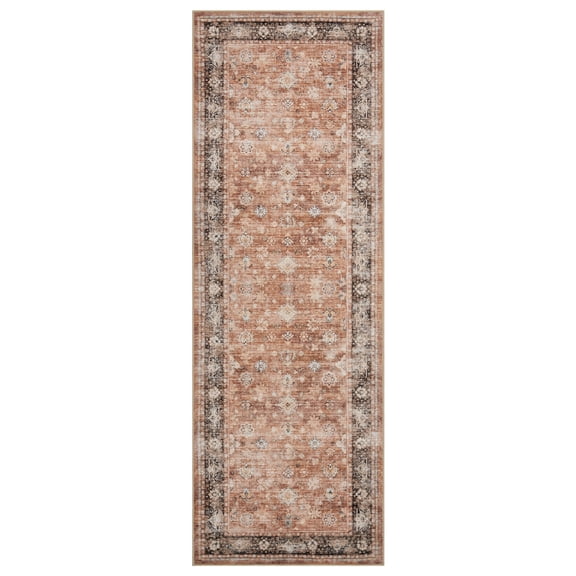 Vintage Floral Long Runner Rug, Washable Distressed Non-Slip Carpet for Living Room, Kitchen, Entryway or Bedroom
