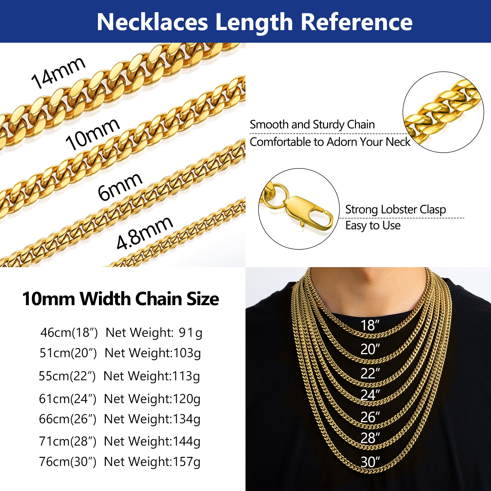 PROSTEEL 14K Gold Plated Cuban Chain for Men Curb Necklace 10mm Thick Hip Hop Mens Gift for Birthday 26 Inch