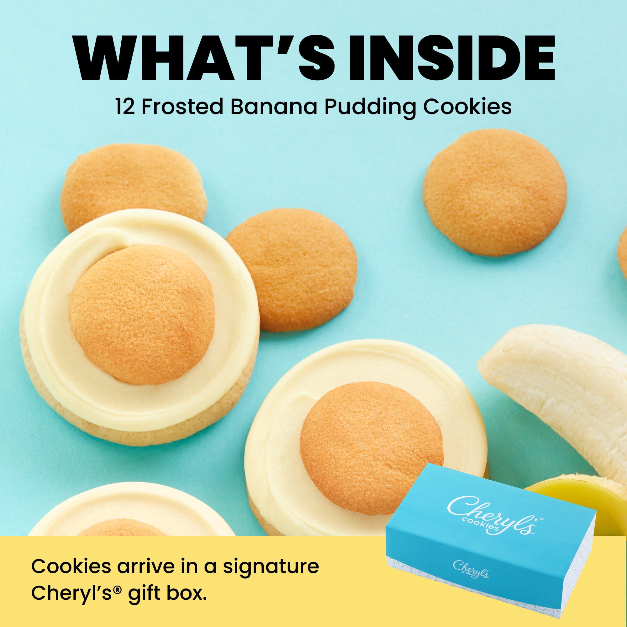 Cheryl's Cookies®  Buttercream-Frosted Banana Pudding Cookie Flavor Box, 12 Cookies Individually Wrapped, Gourmet, & Fresh Delivery – Gift for Loved Ones, Family, Friends, Coworkers