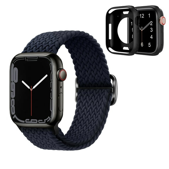 Dwitch Compatible with Apple Watch Series 3/2/1 Band & Case,Braided Elastic Solo Loop Nylon Band Strap Sports Women Men Kids Wristbands Straps for iWatch 38mm,Green Black