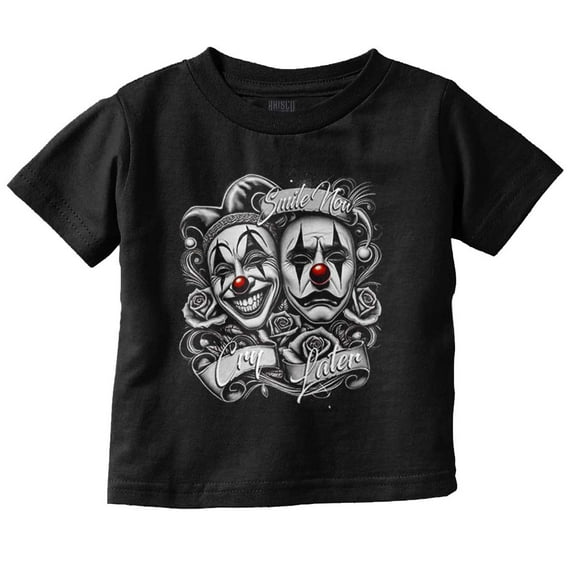 Smile Now Cry Later Clown Masks Toddler Boy Girl T Shirt Infant Toddler Brisco Brands 6M