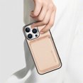 thumbnail image 4 of Dteck Detachable Back Cover for iPhone 16 Pro Max with Card Holder, Magnetic Wallet Pocket Carbon Fiber Texture PU Leather Slim Phone Case, Khaki, 4 of 12
